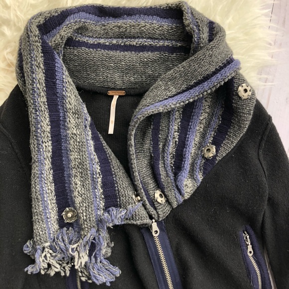 Free People wool scarf zip up black jacket - Picture 5 of 8